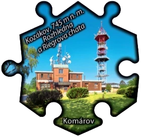 Magnetka č. 1494 Komárov - Kozákov, 745 m n.m. Rozhledna a Riegrova chata